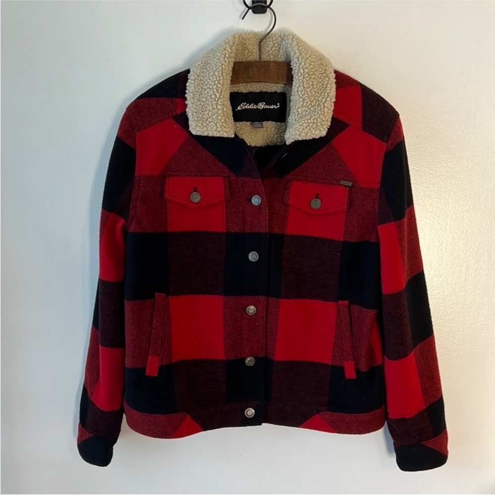 Eddie Bauer Women's Buffalo Check Wool Blend Coat Shacket Size Large.